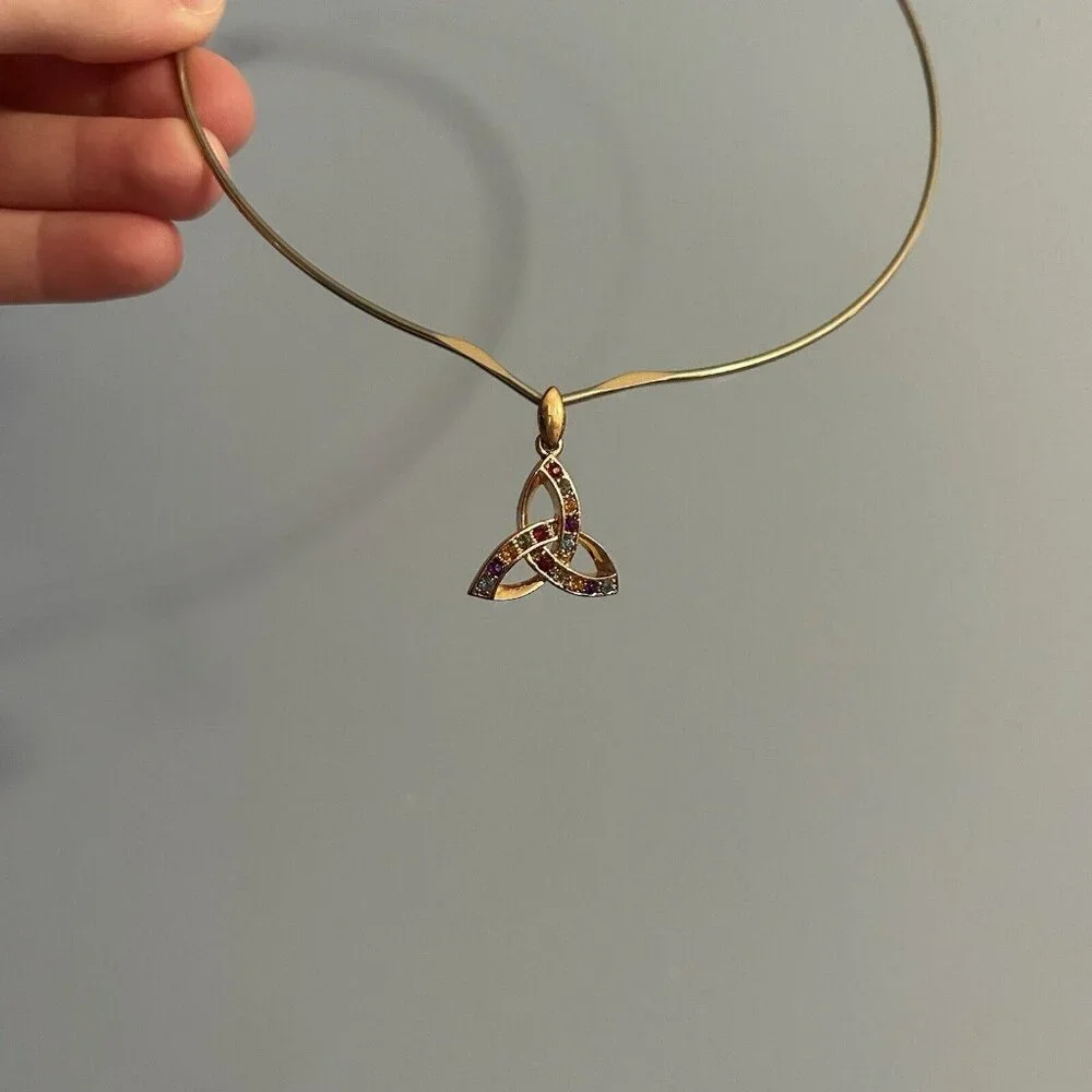 Vintage 90s Y2K Pendant Chocker Necklace Rainbow Jewelry Christmas Holiday - Picture 2 of 7